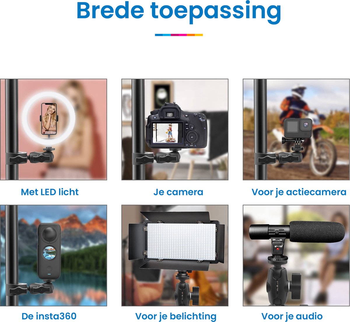 YONO Buisklem geschikt voor GoPro en Action Camera - Roll Bar Mount - Super Clamp - Zwart