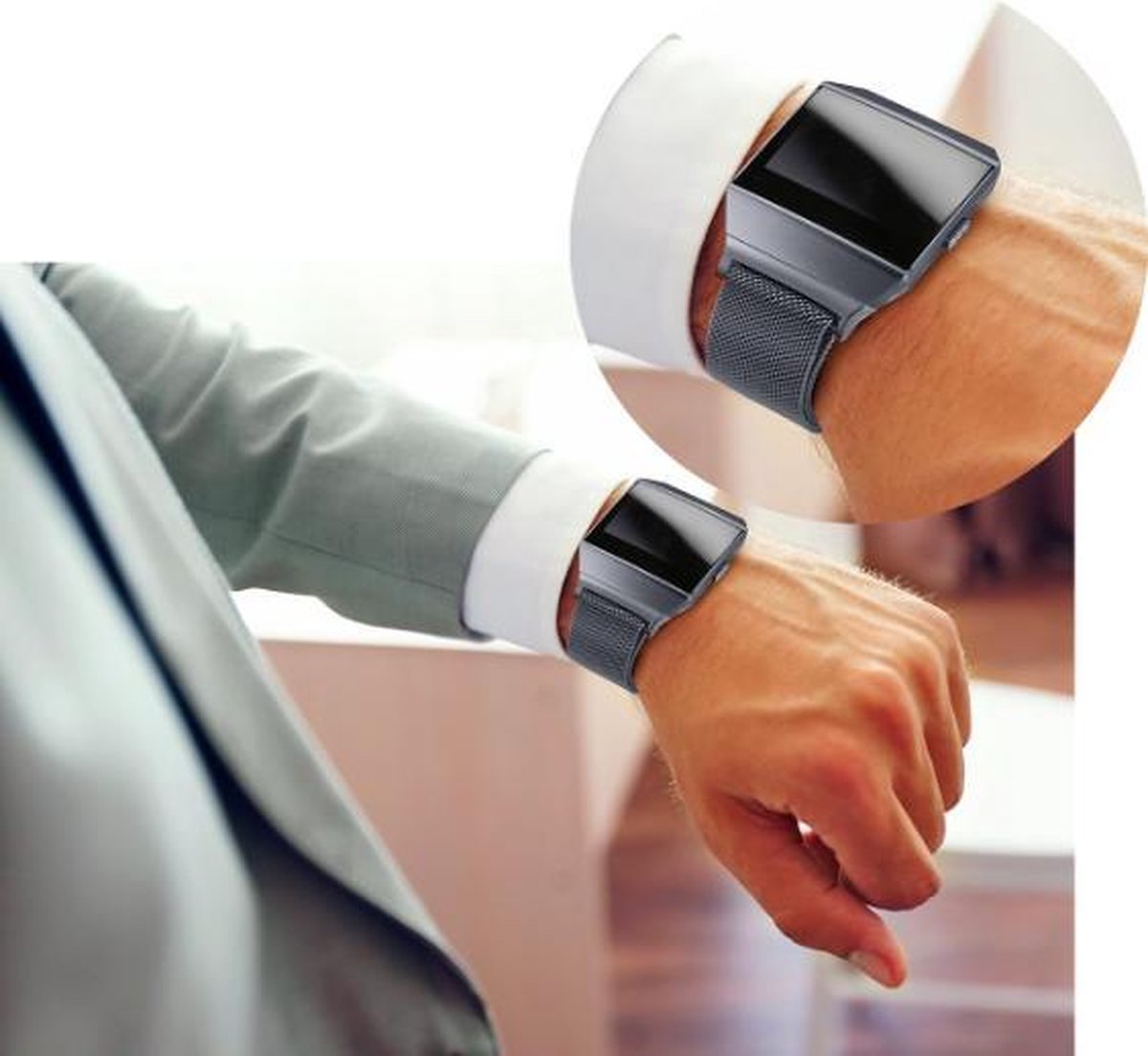 YONO Milanees Bandje Grijs geschikt voor Fitbit Ionic - Vervangende RVS Armband Space Grey met Magneetsluiting – M/L