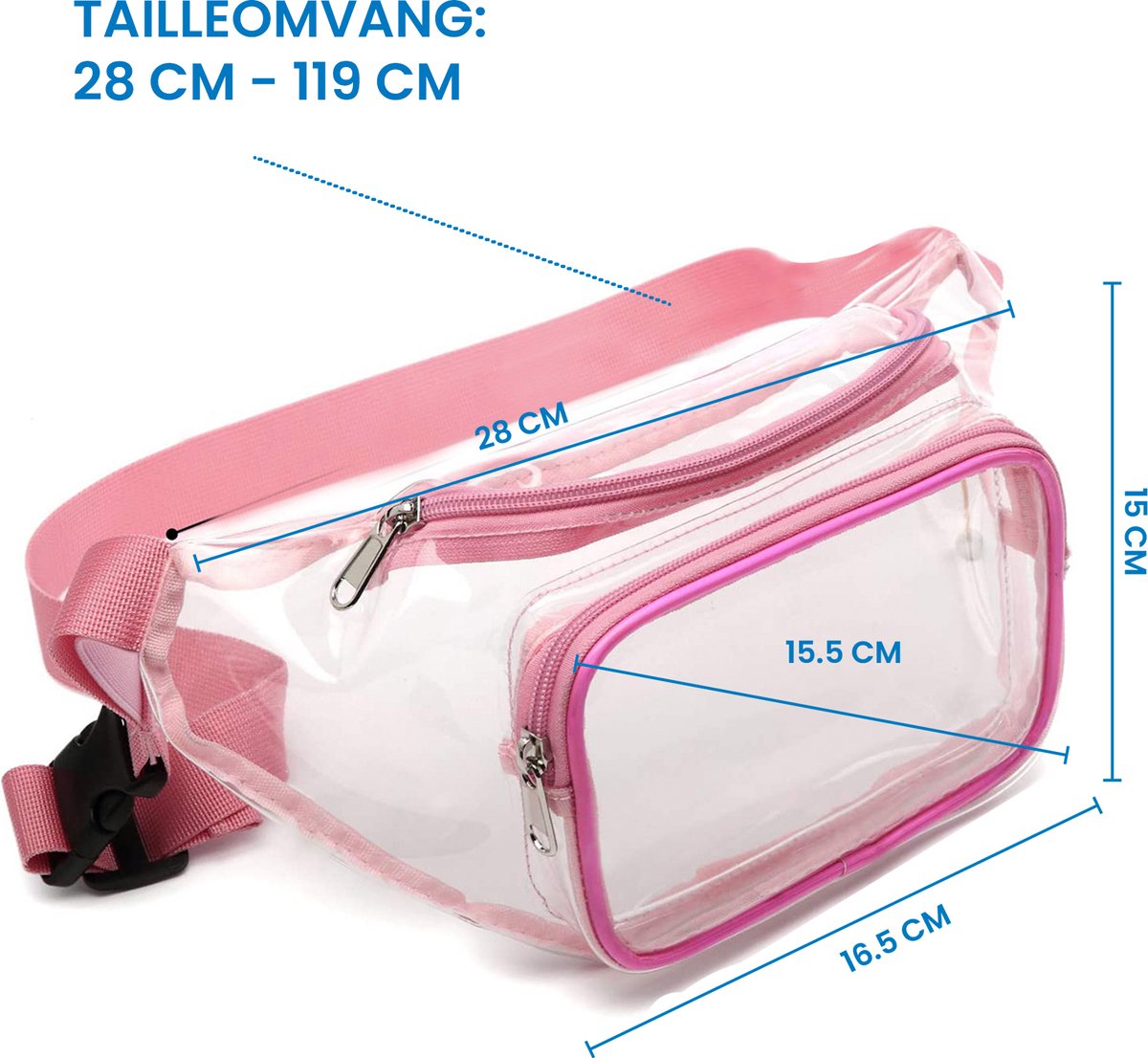 YONO Fanny Pack Doorzichtig - Heuptasje geschikt voor Festival / Reizen - Telefoontasje Crossbody - Buideltasje voor Dames en Heren - Lichtroze