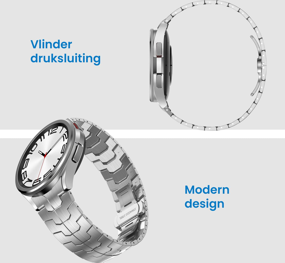 YONO Stalen Vlinder Bandje 20mm - Horlogebandje geschikt voor Samsung Galaxy Watch 7/6/5/4 (40/43/44/47mm Classic & Pro) - Zilver