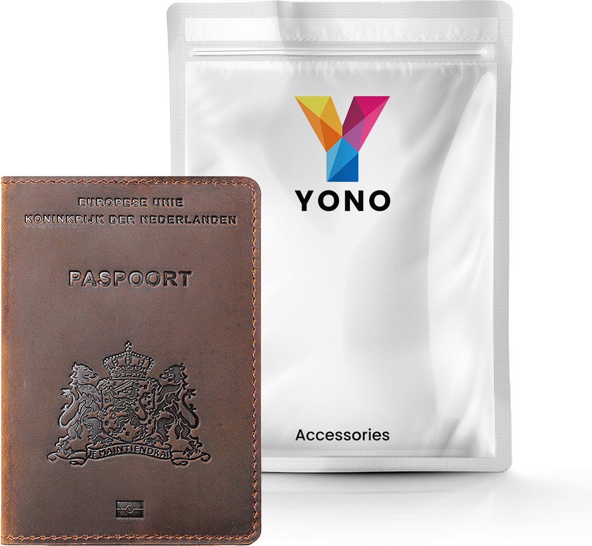 YONO Paspoort Hoesje Nederland Leer - Houder Cover Mapje - Bruin