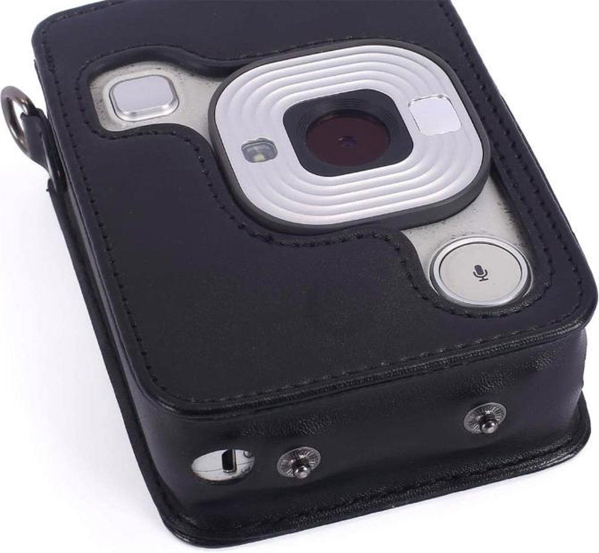 YONO Vintage Case geschikt voor Fujifilm Instax LiPlay - Leren Hoesje met Draagriem – Zwart