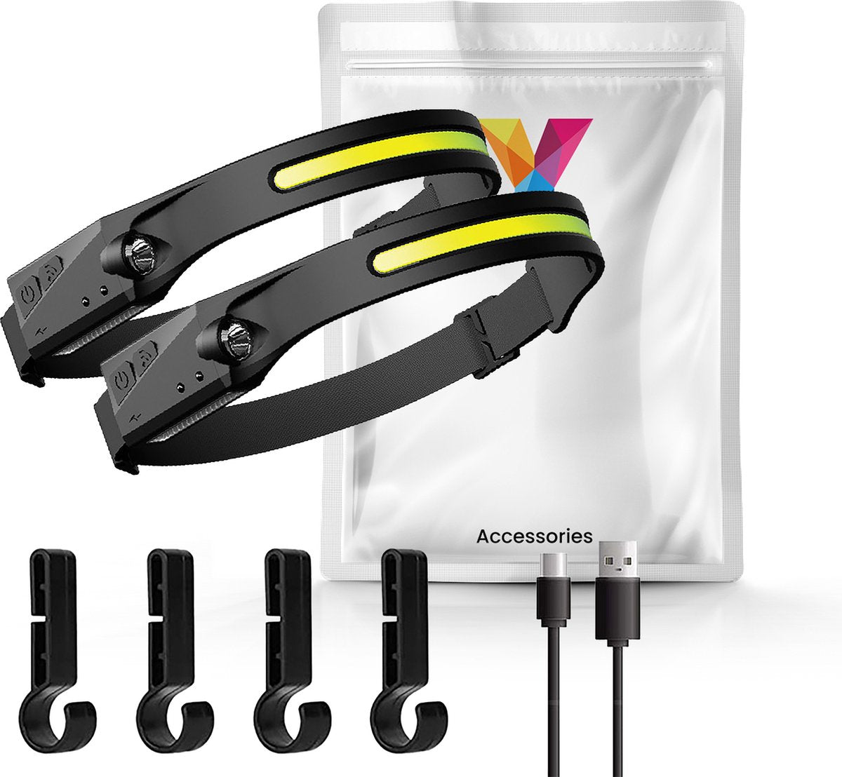 YONO Hoofdlamp LED Oplaadbaar - Waterdicht met Bewegingssensor - Zwart - 2 Stuks