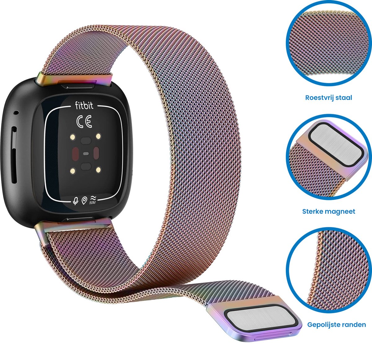 YONO Milanees Bandje geschikt voor Fitbit Versa 4 / Sense 2 – Parlemoer – Small