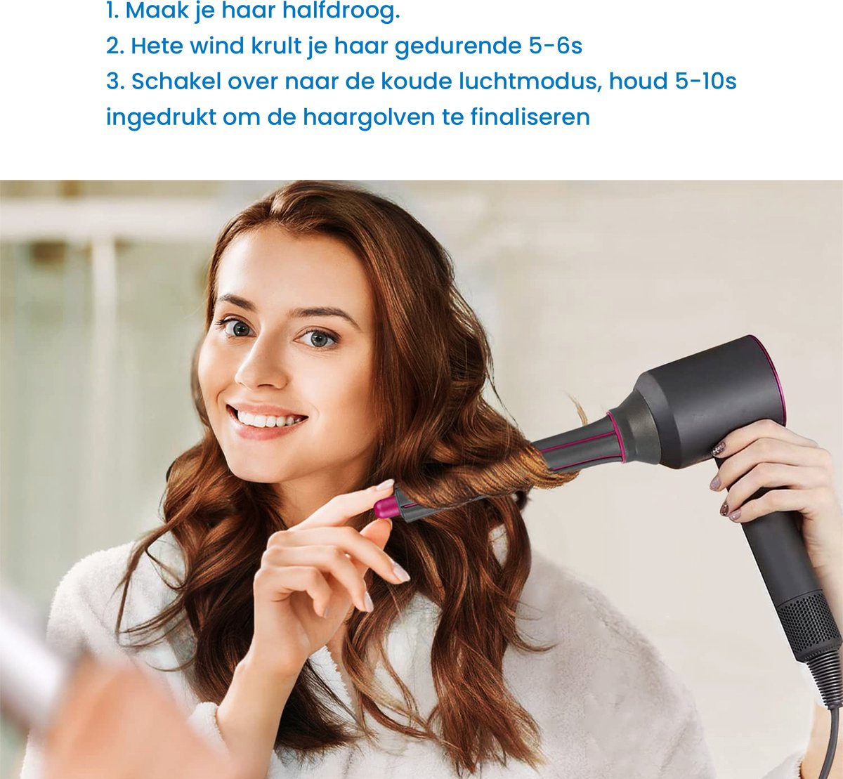 YONO Lange Krultangen 30mm geschikt voor Dyson Airwrap Styler - Volume en Vorm - Inclusief Krultang Opzetstuk voor Föhn - Krul Borstel - 2 Stuks