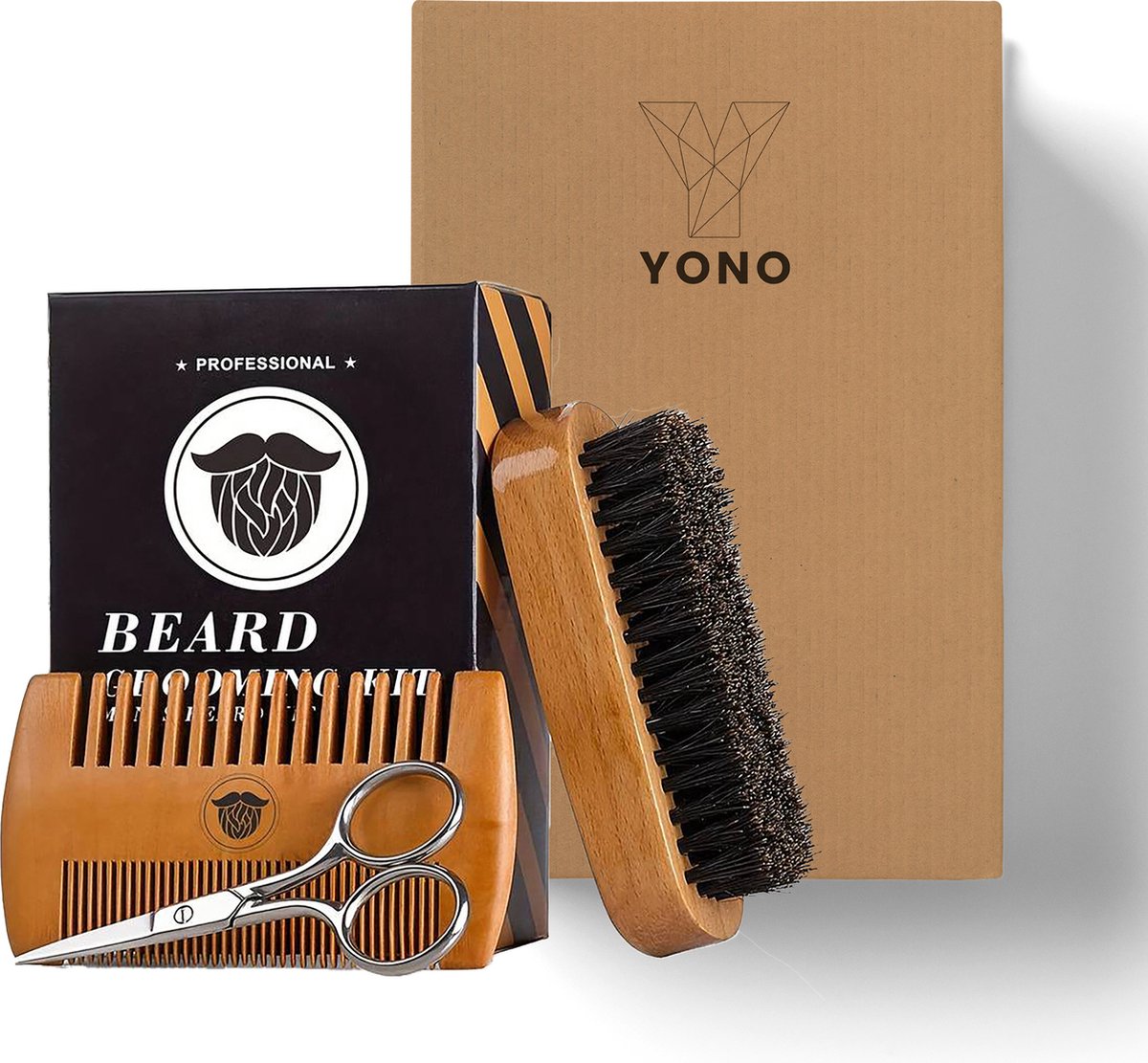 YONO Baard Kam en Borstel - Baardschaar - Baardverzorgingset - Hout