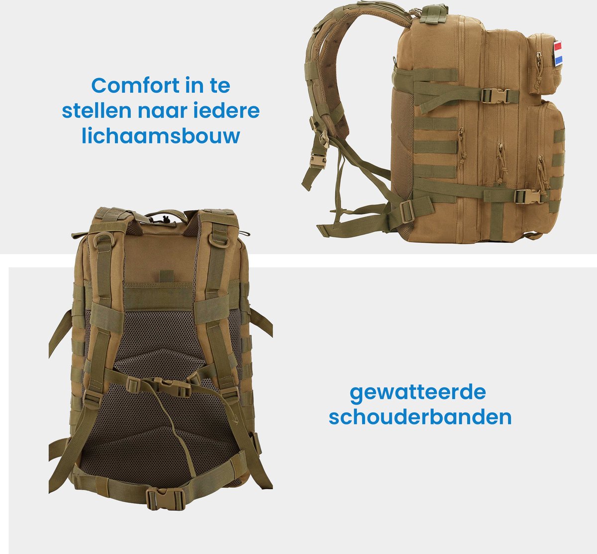 YONO Tactical Backpack Militaire Rugzak - Tactische Wandelrugzak Leger - 45L - Lichtbruin