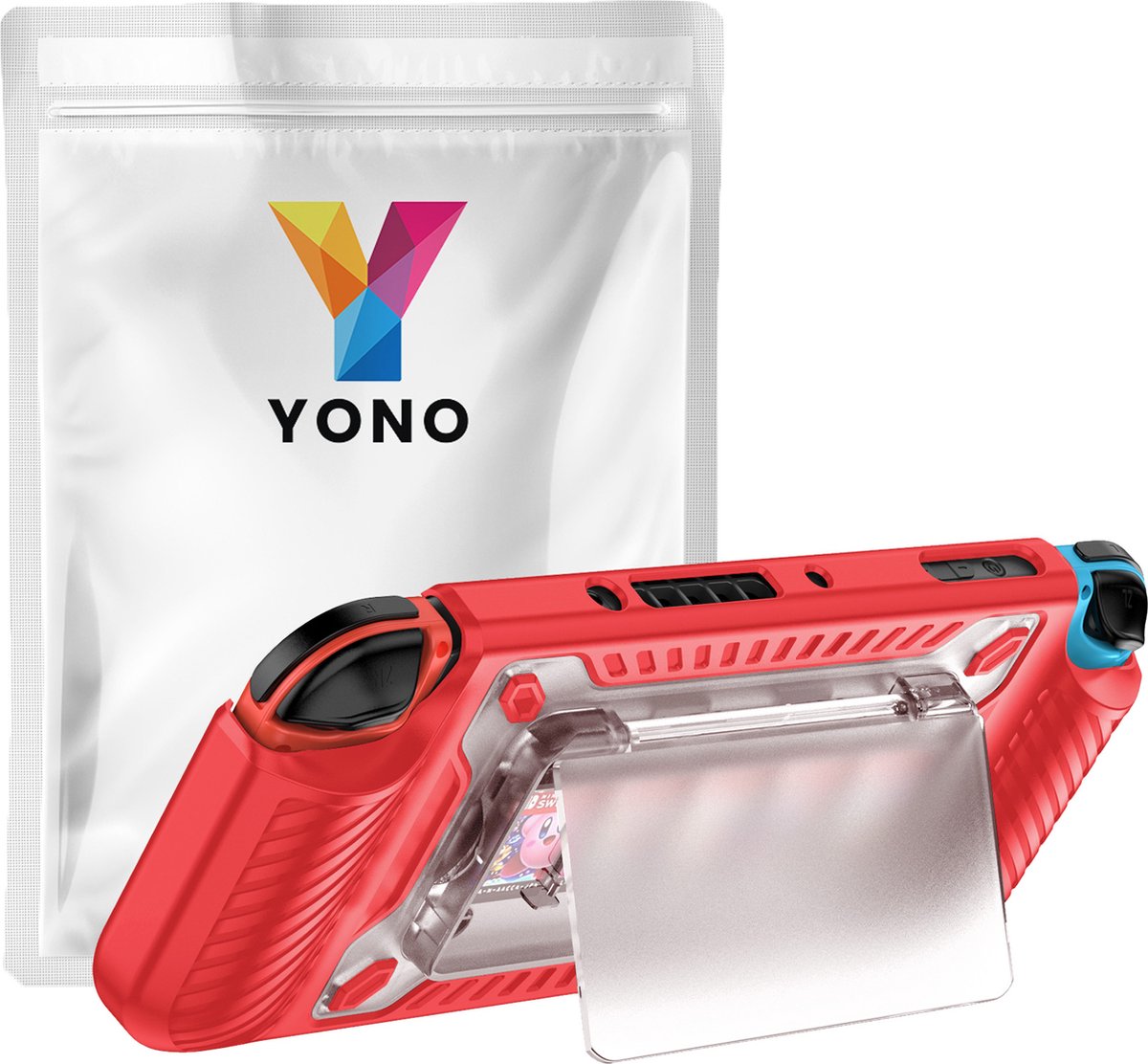 YONO Grip Case geschikt voor Nintendo Switch OLED - Ergonomische Console Hoesje met Game Card Opberging en Standaard - Beschermhoes Accessoires - Rood