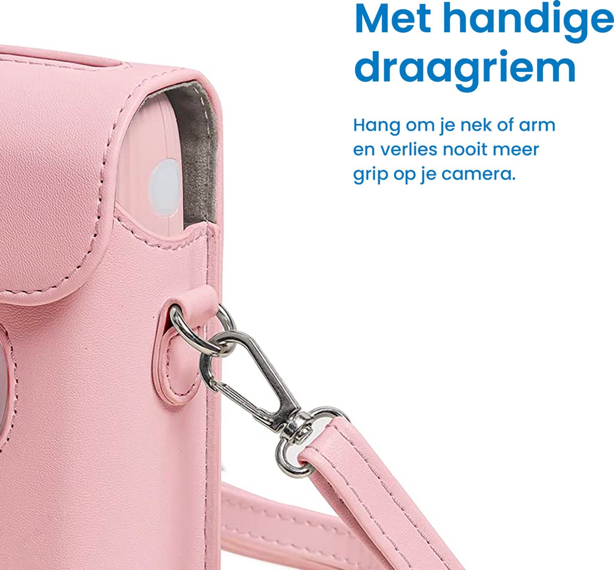 YONO Case geschikt voor Fujifilm Instax Mini Link 2 - Leren Hoesje met Draagriem - Tasje - Beschermhoes - Roze