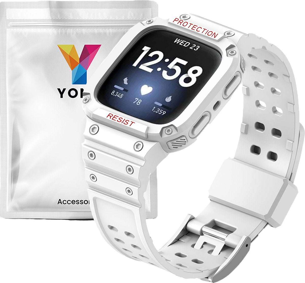 YONO Shock Resist Bandje geschikt voor Fitbit Versa 3 / 4 / Sense - Wit