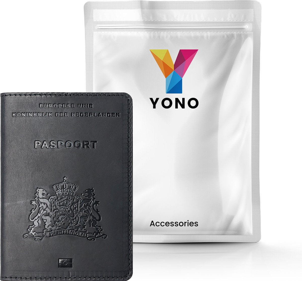 YONO Paspoort Hoesje Nederland Leer - Houder Cover Mapje - Zwart