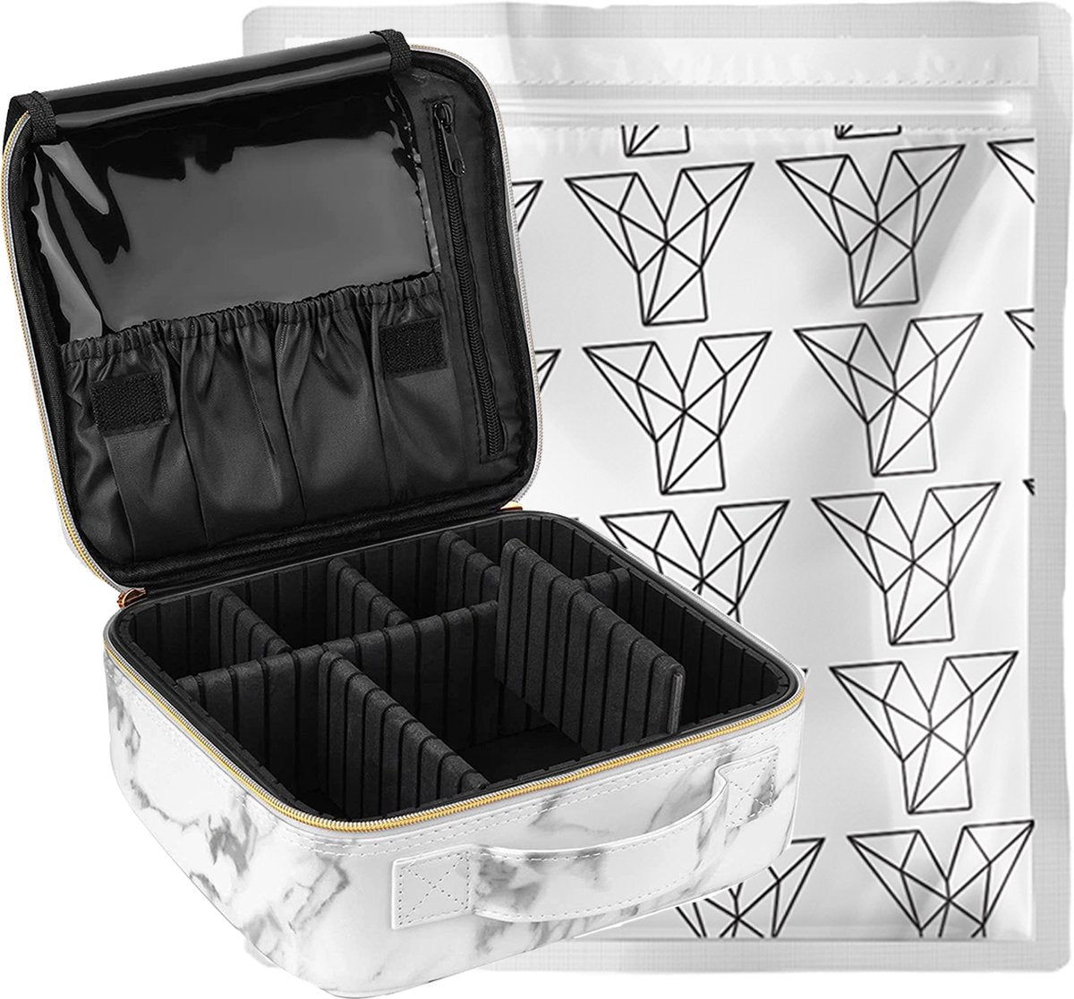 YONO Beautycase Marmer Design - Make Up Koffer Dames – Makeup Organizer – Tas voor Cosmetica – Reis Toilettas – Wit