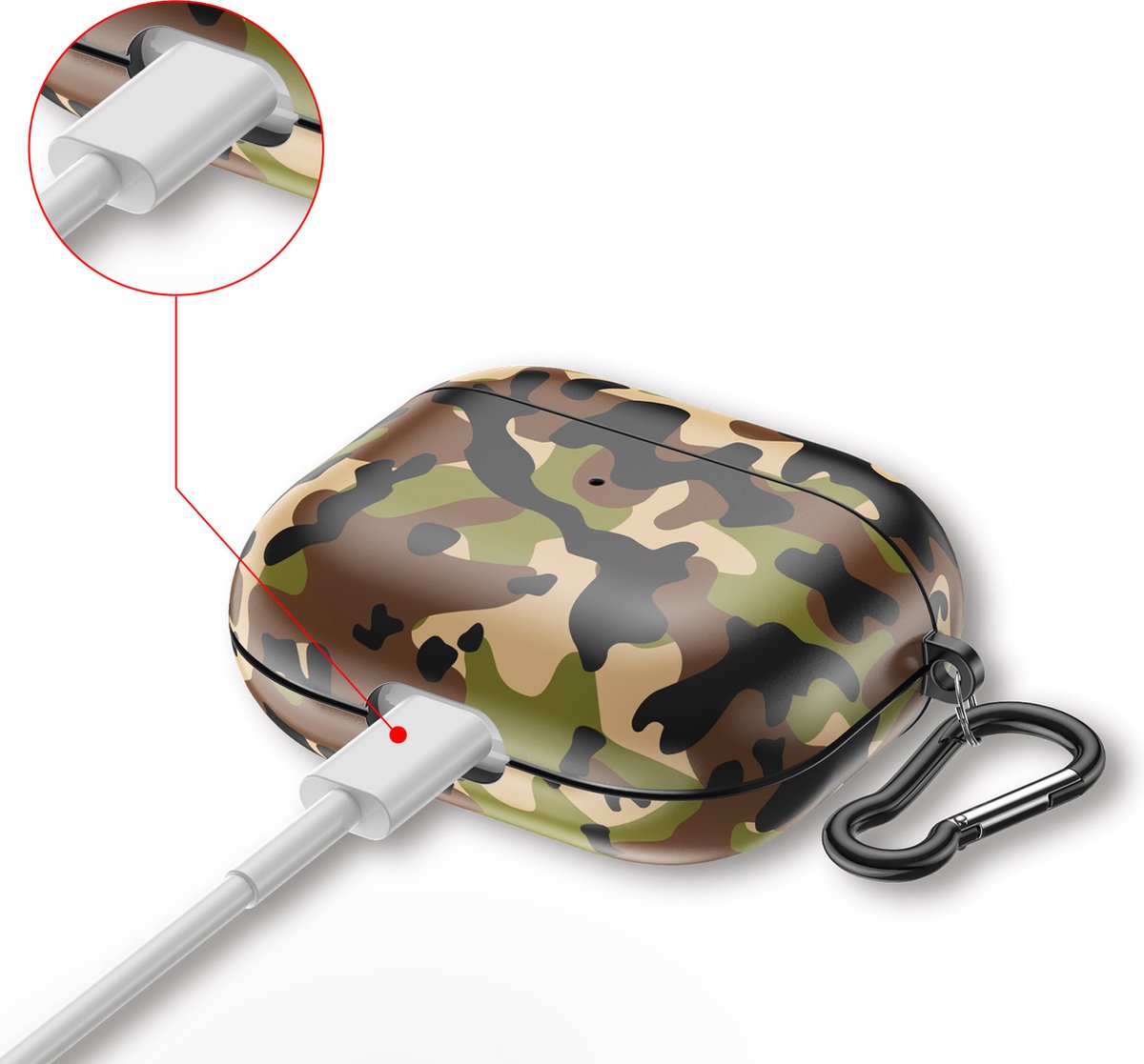 YONO Special Design Hoesje geschikt voor Apple Airpods 3 - Hard Case met Clip - Camouflage