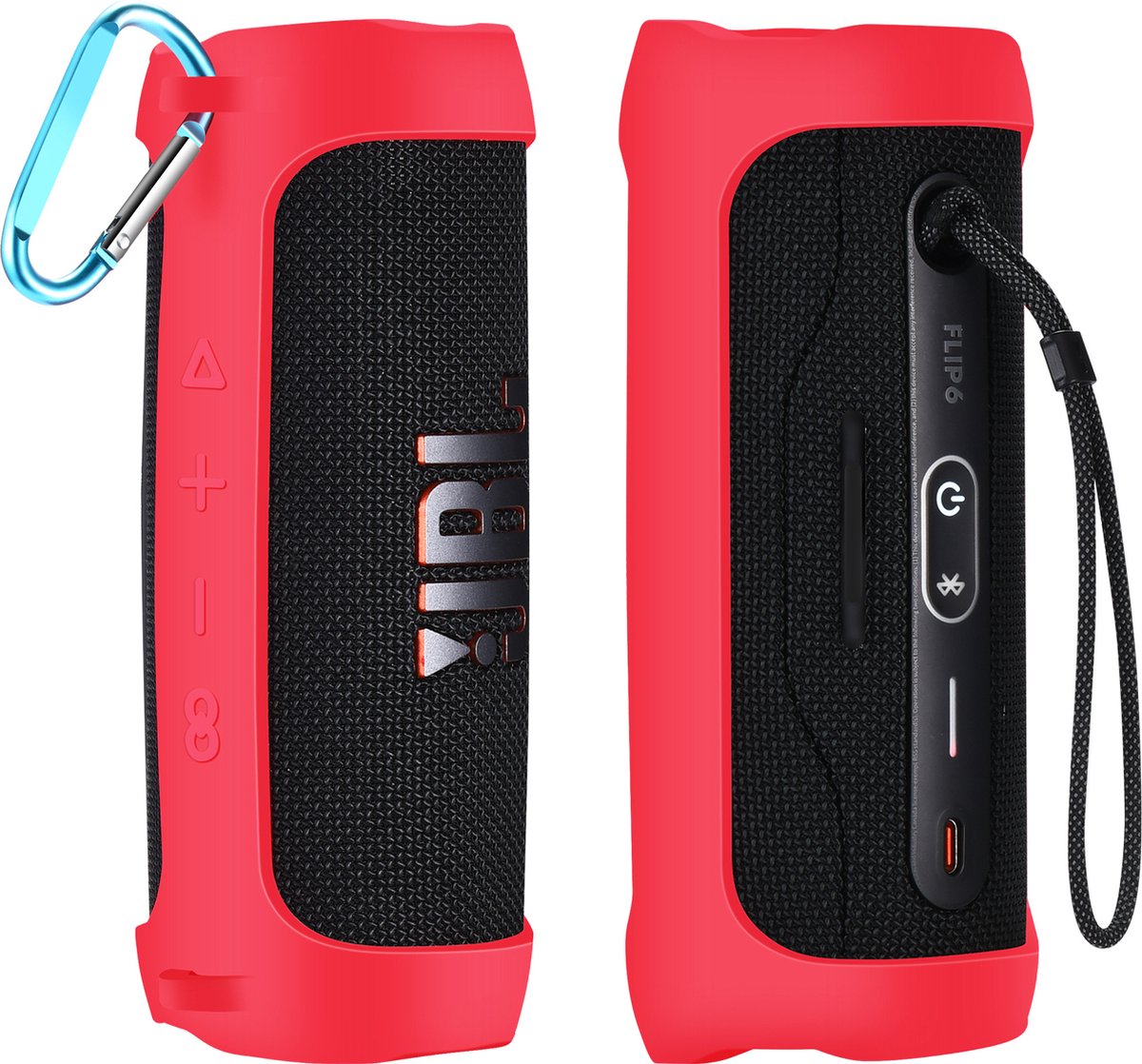 YONO Siliconen Hoes geschikt voor JBL Flip 6 / 5 - Case met Draagriem en Clip - Beschermhoes - Rood