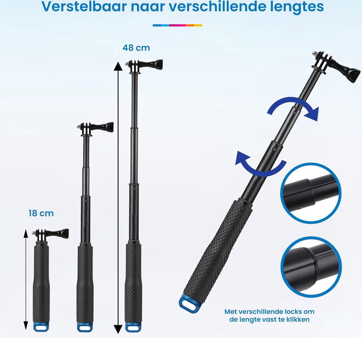YONO Stick en Camera Float Accessoires Set geschikt voor GoPro - inclusief Anti Fog Inserts - 9in1