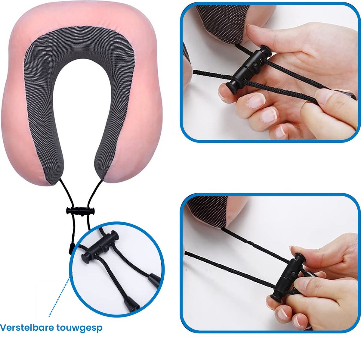 YONO Premium Nekkussen Set - Reiskussen Vliegtuig en Auto - Traagschuim Memory Foam - Inclusief Slaapmasker en Oordopjes Slapen - Lichtroze