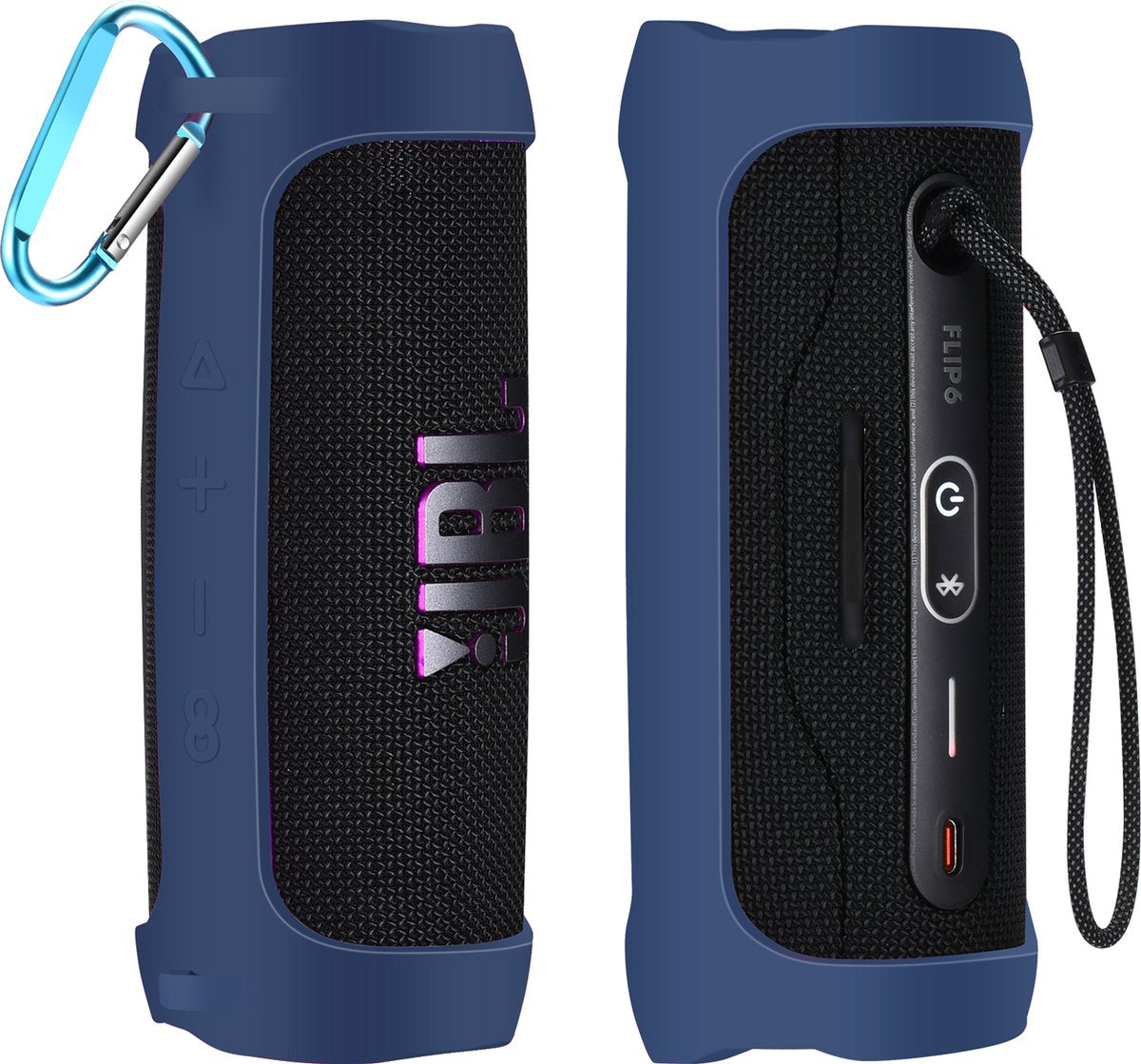 YONO Siliconen Hoes geschikt voor JBL Flip 6 / 5 - Case met Draagriem en Clip - Beschermhoes - Donkerblauw