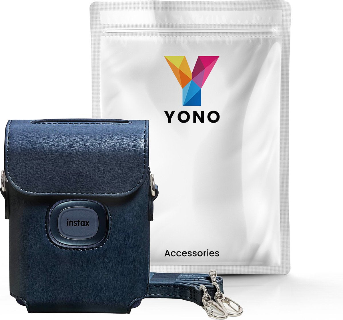 YONO Case geschikt voor Fujifilm Instax Mini Link 2 - Leren Hoesje met Draagriem - Tasje - Beschermhoes - Donkerblauw