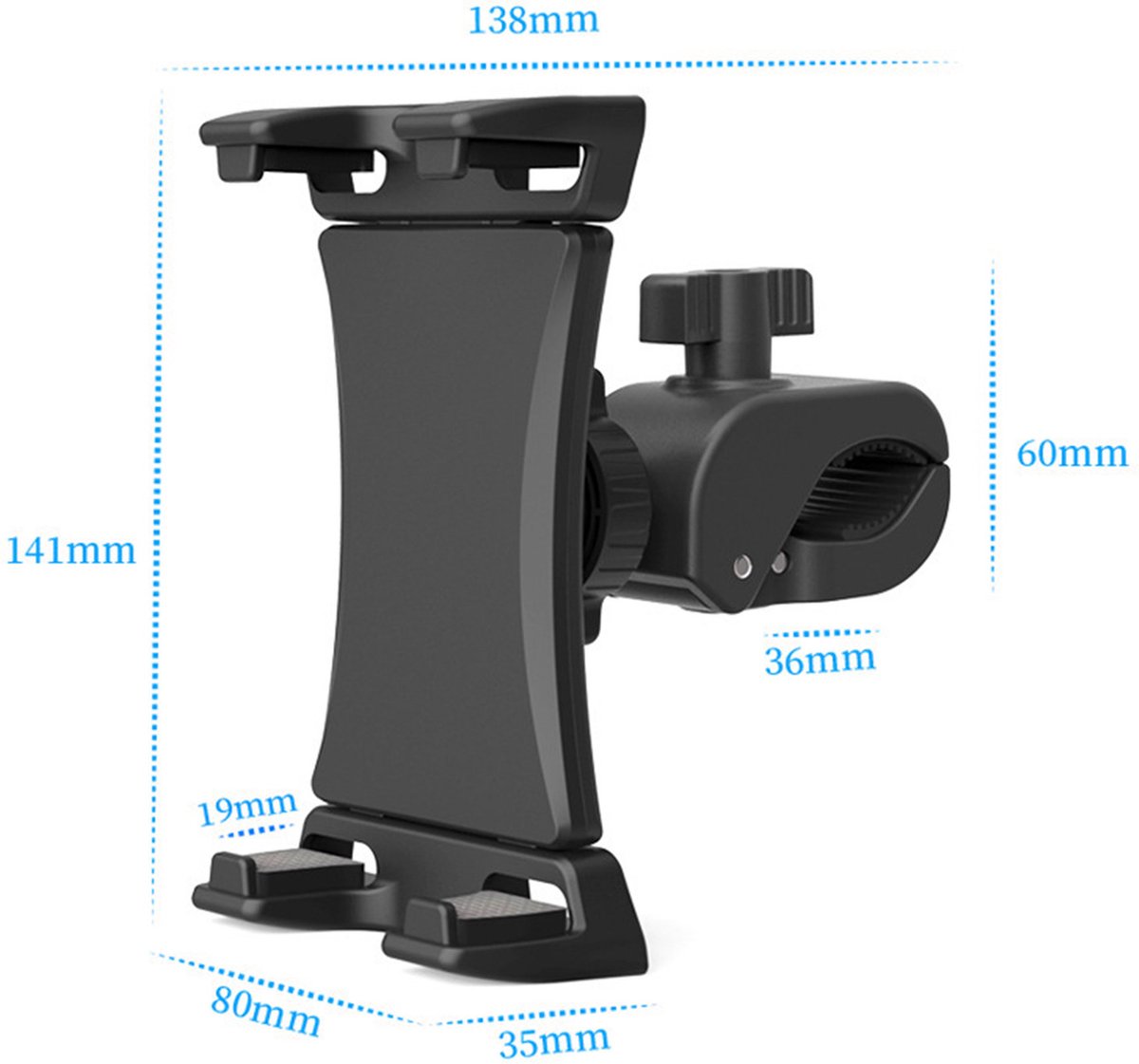 YONO Tablet Houder met Klem - 360 Graden Draaibaar - Geschikt voor Kinderwagen / Spinning Fiets / Fitnessapparatuur voor Binnen - Zwart