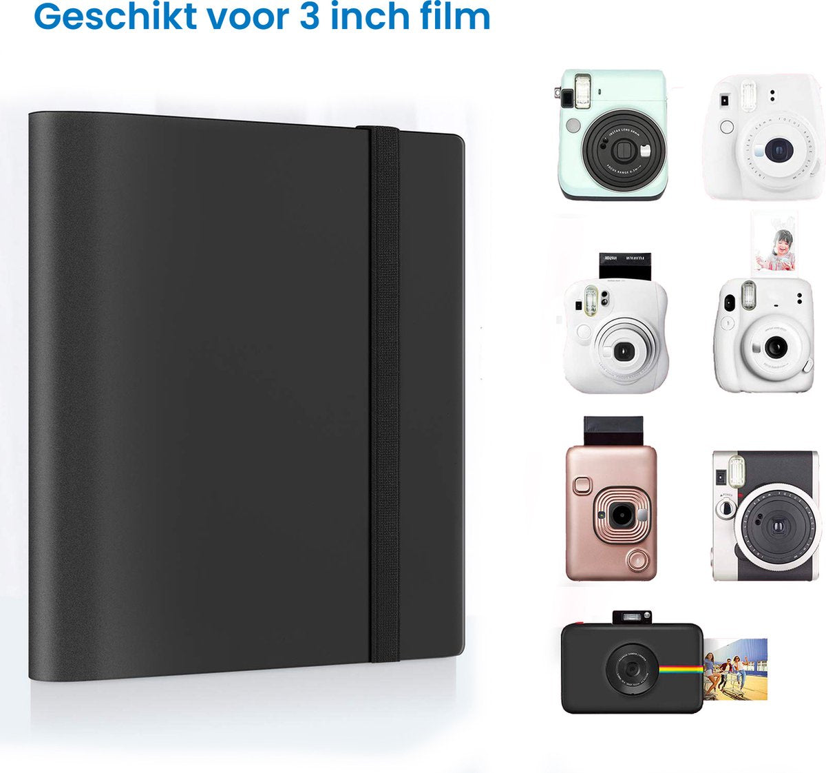 YONO Fotoalbum 160 voor Instant Camera Fotopapier - Fotoboek Geschikt voor Fujifilm Instax Mini 12 / 11 / 9 / 8 / 7s / 25 / 90 / Link / SP-2 / Liplay - Film Polaroid - Kodak - Square en Meer - Zwart