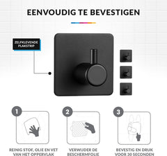 YONO Zelfklevende Haakjes – RVS Ophanghaakjes – Ultra Sterke Plakhaakjes – 4 Stuks – Zwart