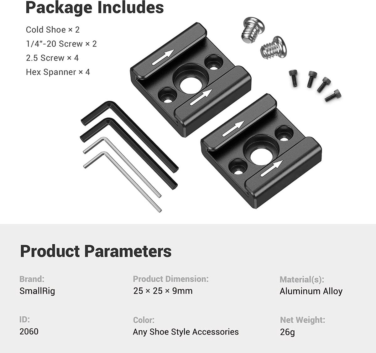YONO Cold Shoe Mount Adapter Set - Metaal - 2 Stuks - Zwart