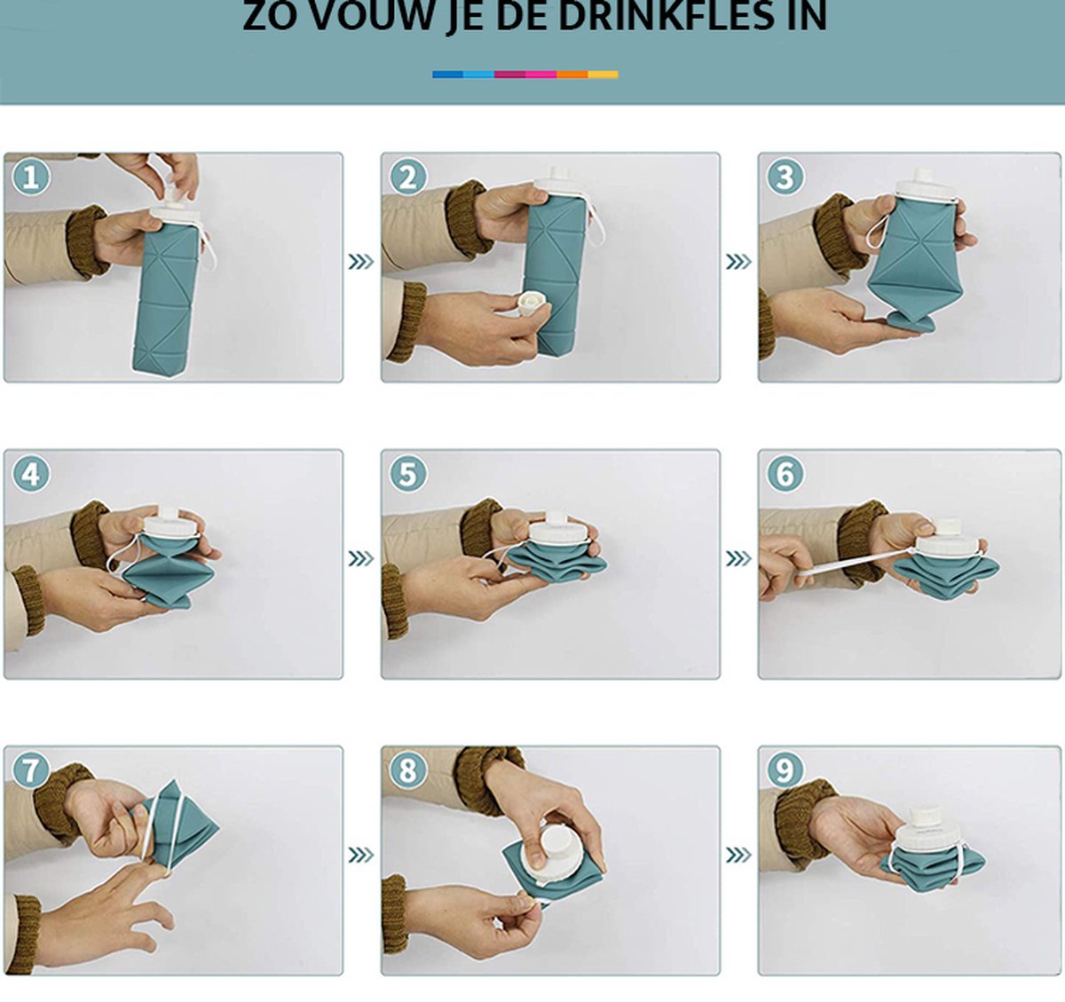 YONO Opvouwbare Waterfles - Siliconen Drinkfles voor Onderweg - Compact en BPA-vrij - 600 ML - Leisteen