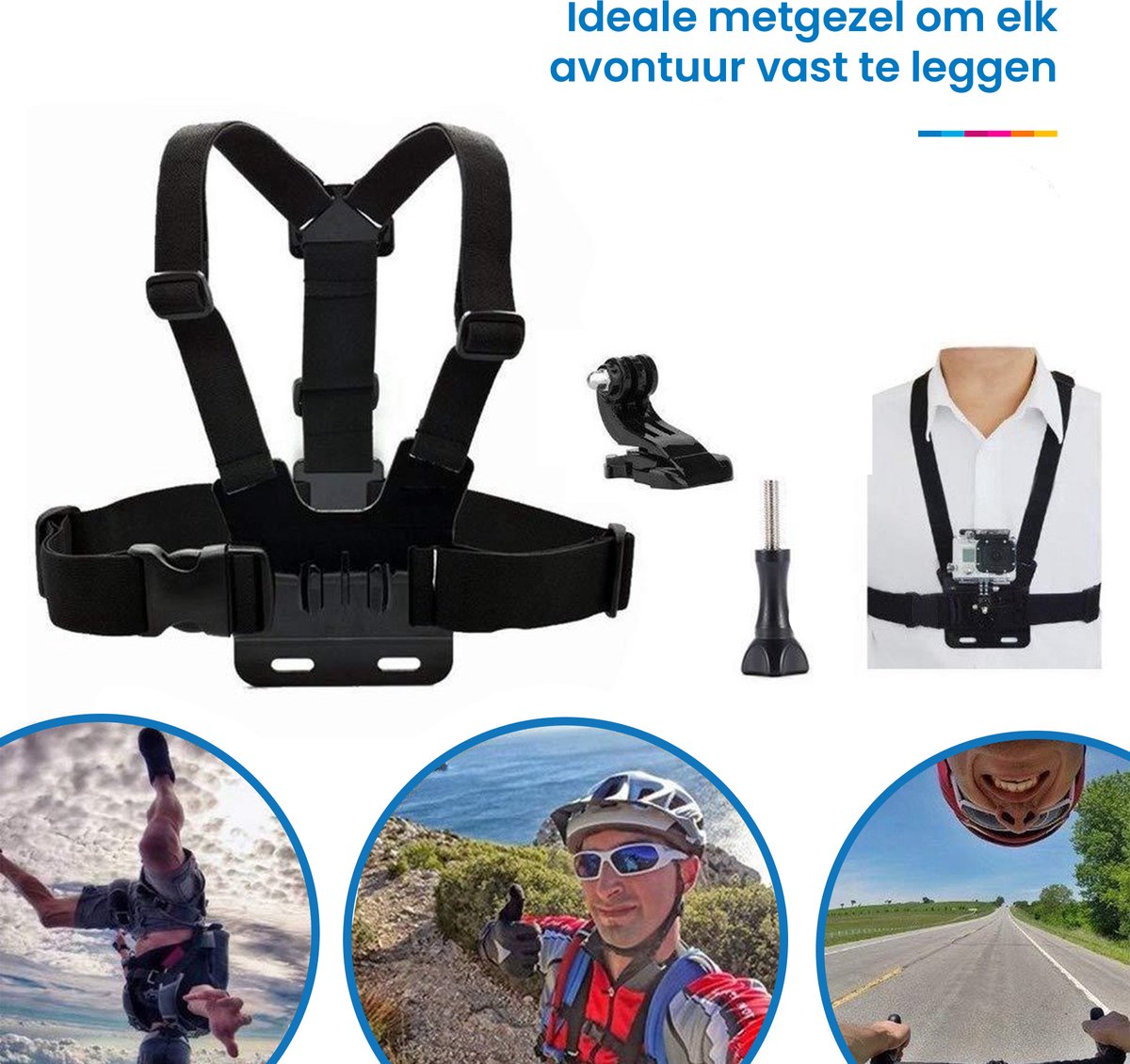 YONO Accessoires Set geschikt voor GoPro en Action Cams - Borst Harnas - Hoofdband - Stick - Mounts - Opbergzakje