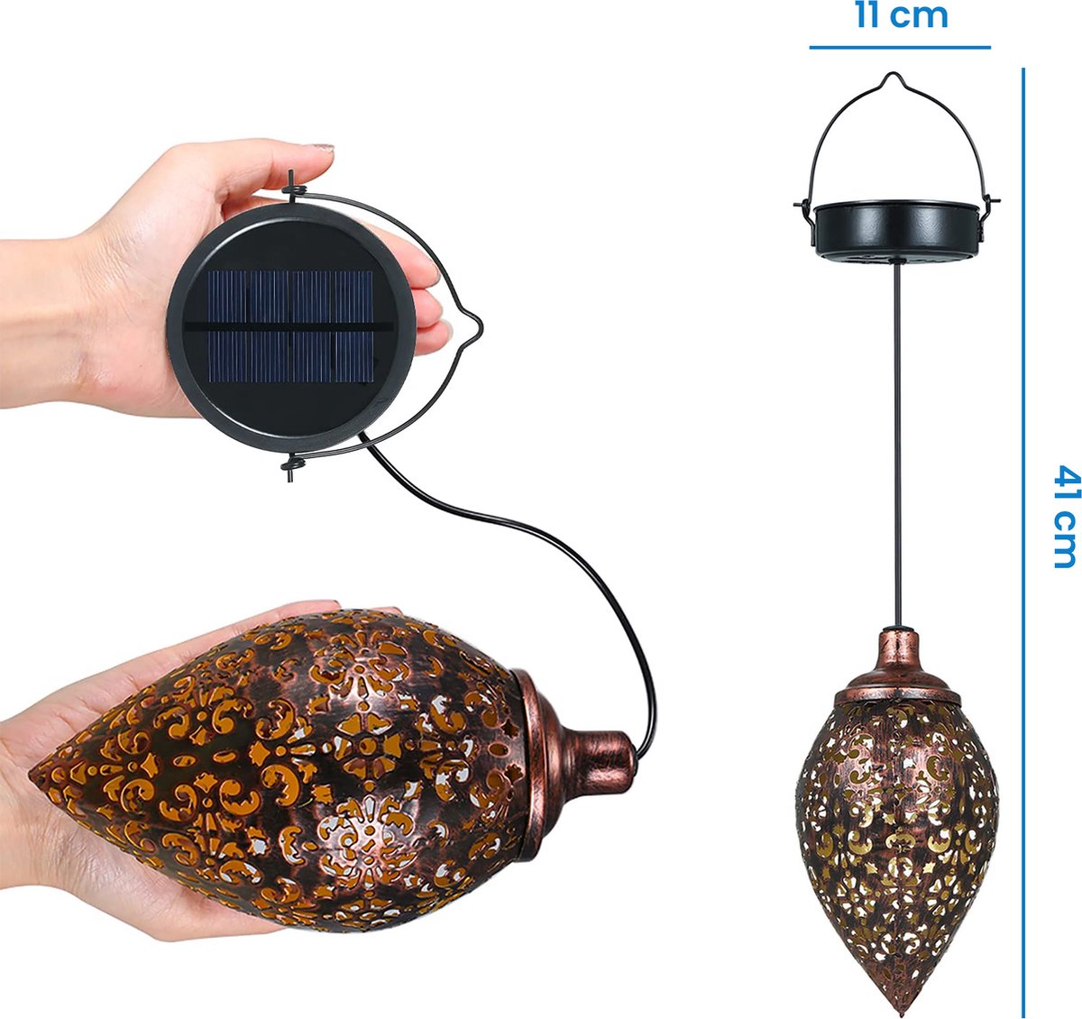 YONO Oosterse Lantaarn Hangend - Solar Tuinverlichting op Zonne Energie - LED Buiten Verlichting met Sensor - Tuinlantaarn Waterdicht - Metaal