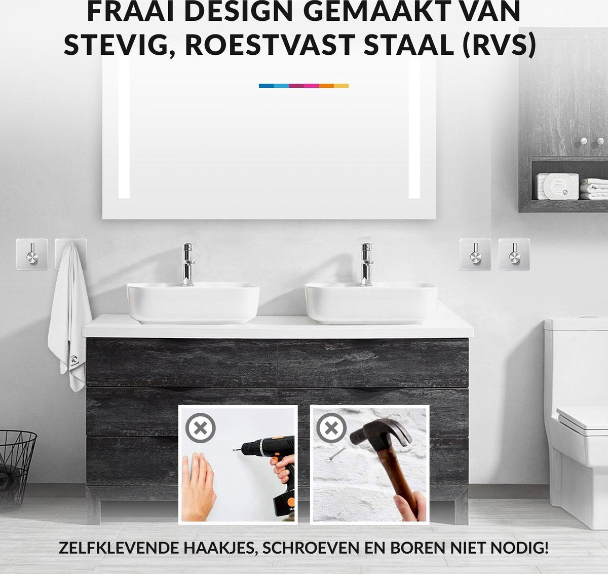 YONO Zelfklevende Haakjes – RVS Ophanghaakjes – Ultra Sterke Plakhaakjes – 4 Stuks – Zilver