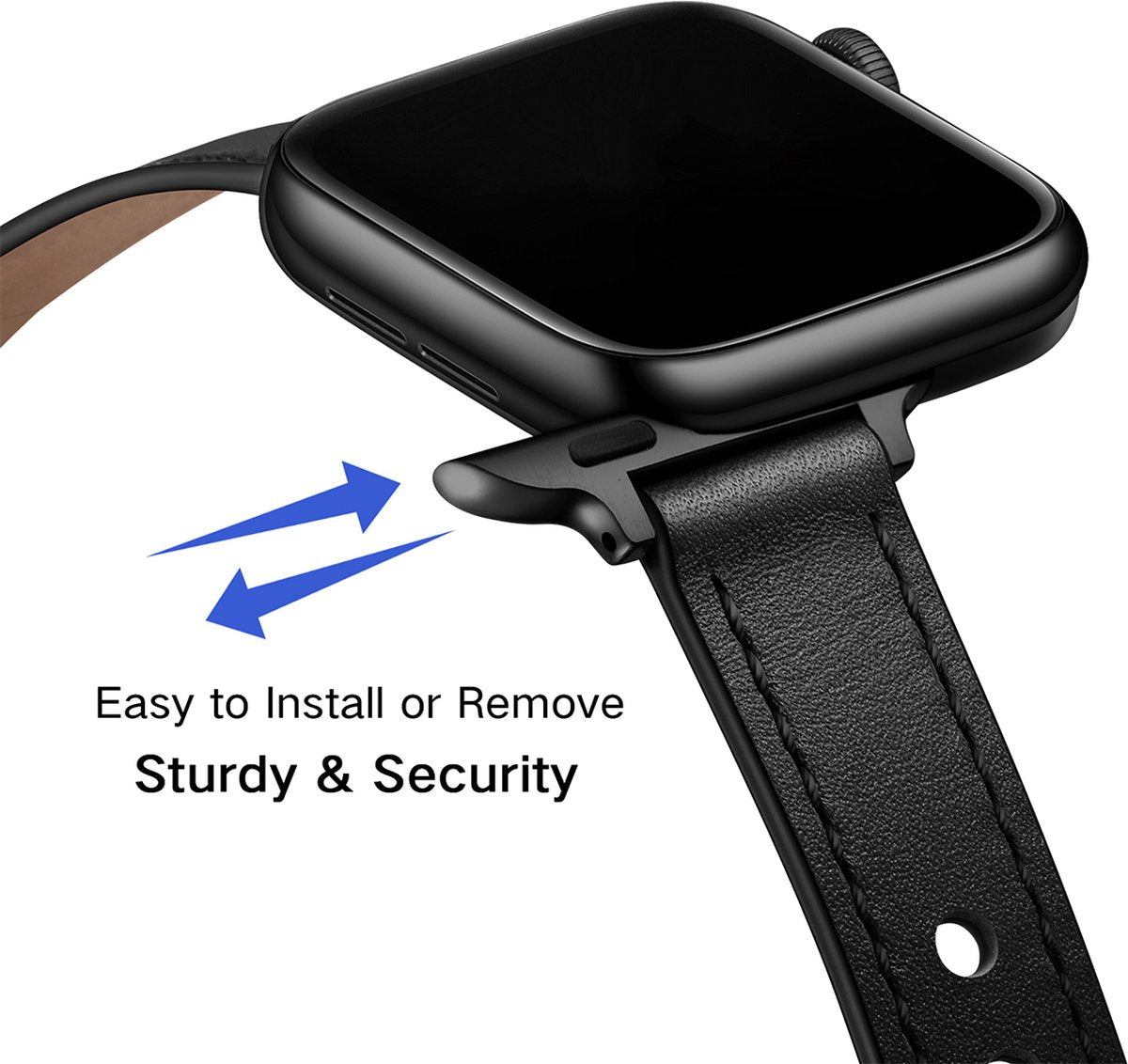 YONO Leer Stretto Bandje geschikt voor Apple Watch Series - 7 / 8 (41mm) - SE 6 5 4 (40mm) - 3 2 1 (38mm) - Zwart