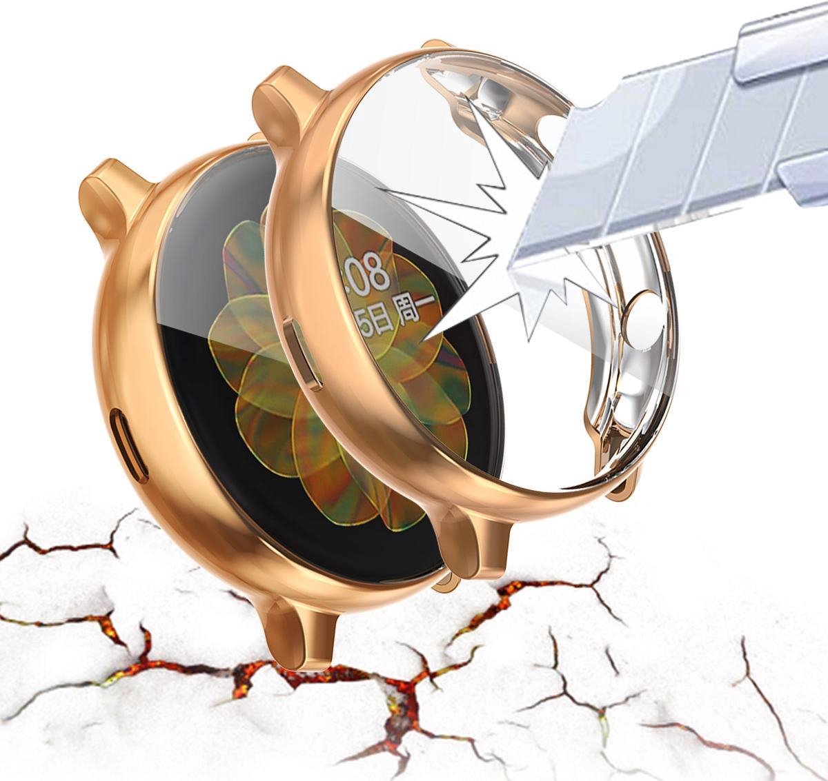 YONO Full Cover Bumper geschikt voor Samsung Galaxy Watch Active 2 44mm – Siliconen Case Screenprotector Hoesje – Rose gold