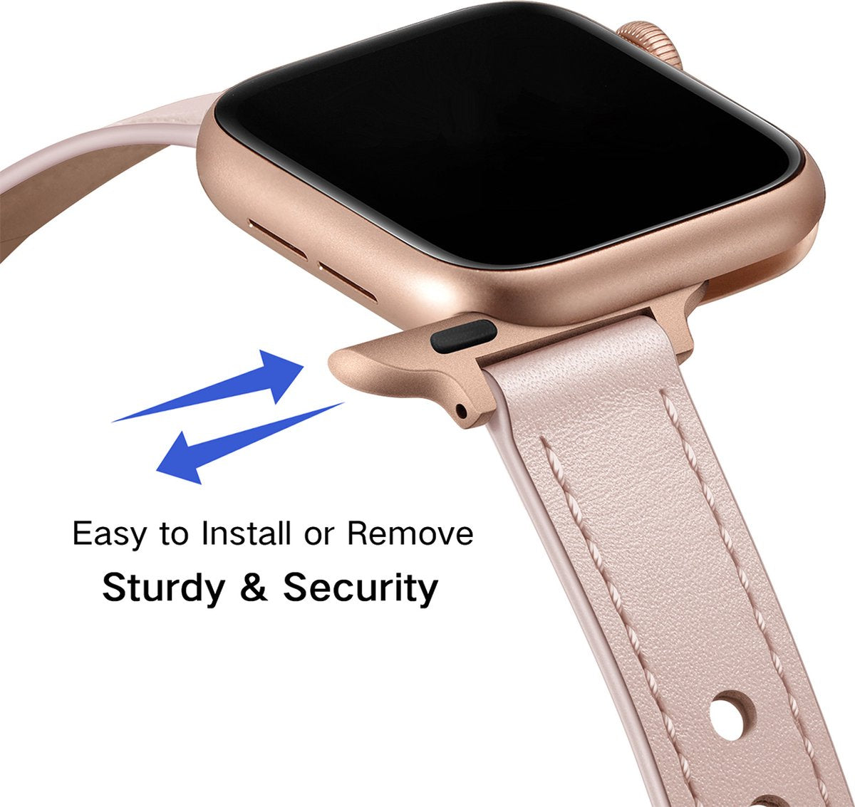 YONO Leer Stretto Bandje geschikt voor Apple Watch Series - 7 / 8 (41mm) - SE 6 5 4 (40mm) - 3 2 1 (38mm) - Lichtroze