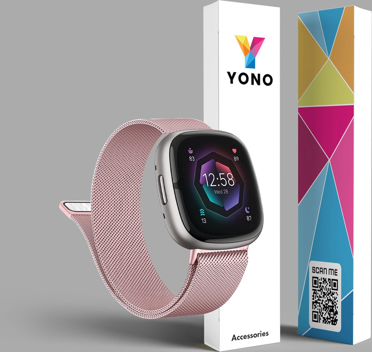 YONO Milanees Bandje geschikt voor Fitbit Versa 4 / Sense 2 – Roze – Large