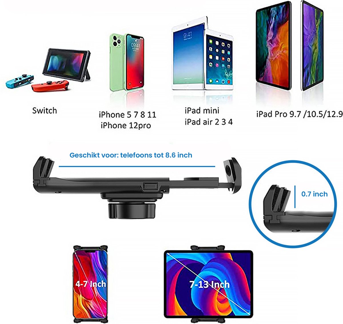 YONO Telefoonhouder voor Auto - Bevestiging in Bekerhouder - Smartphone en Tablet Houder - Verlengbaar en 360 Graden Draaibaar - Zwart