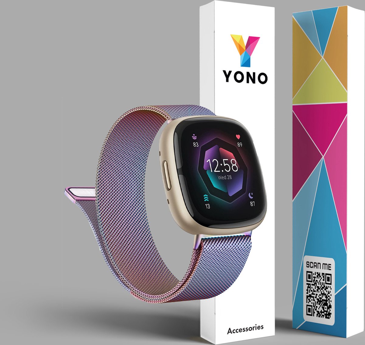 YONO Milanees Bandje geschikt voor Fitbit Versa 4 / Sense 2 – Parlemoer – Small