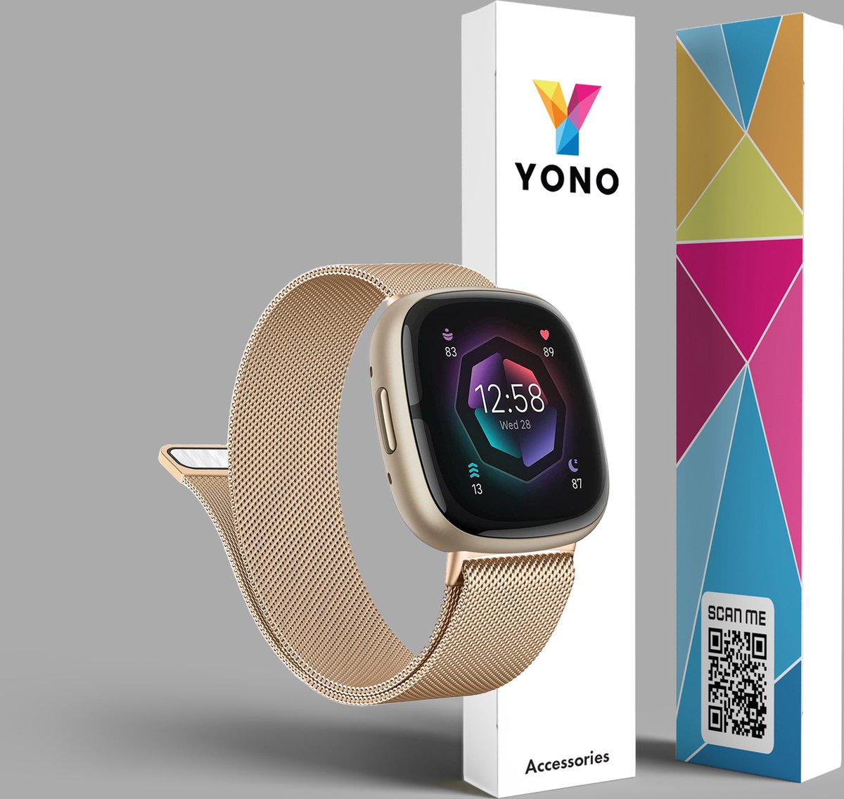 YONO Milanees Bandje geschikt voor Fitbit Versa 4 / Sense 2 – Rose Gold – Large