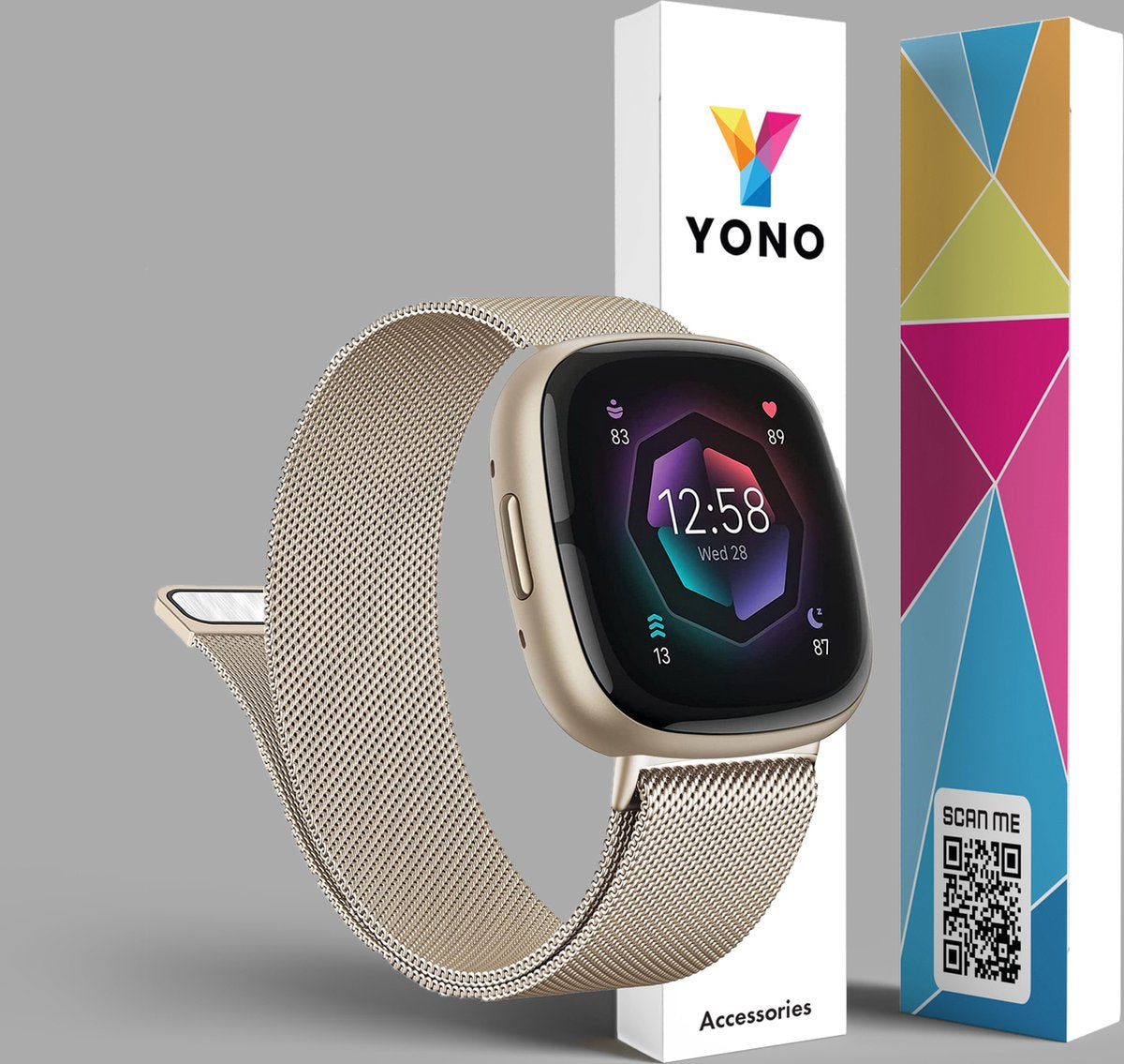 YONO Milanees Bandje geschikt voor Fitbit Versa 4 / Sense 2 – Champagne – Small