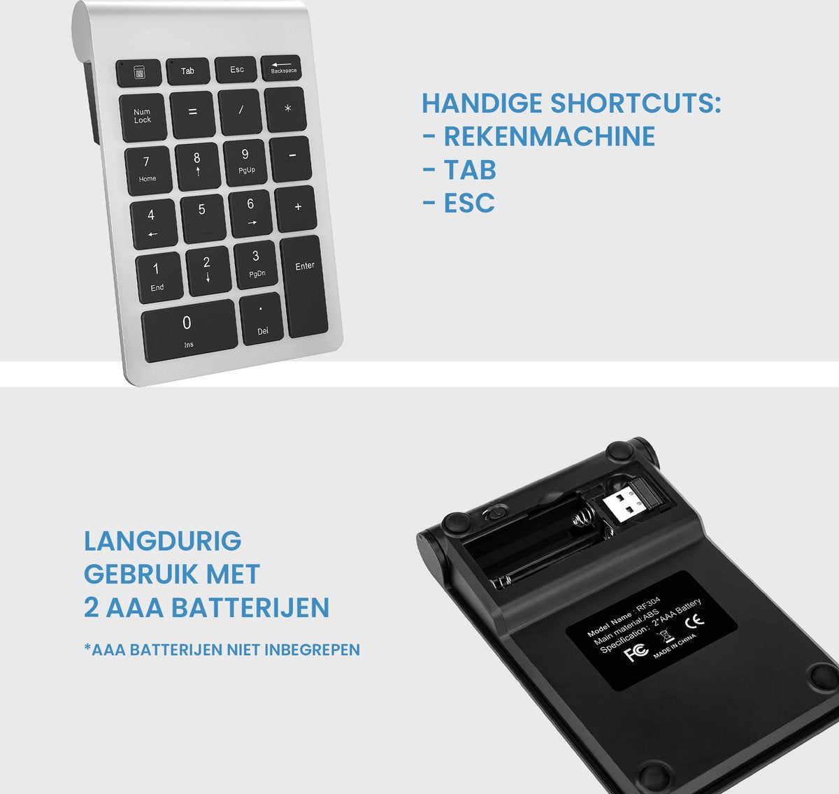 YONO Numpad Draadloos - Numeriek Toetsenbord - Keypad 2.4 ghz - Zilver