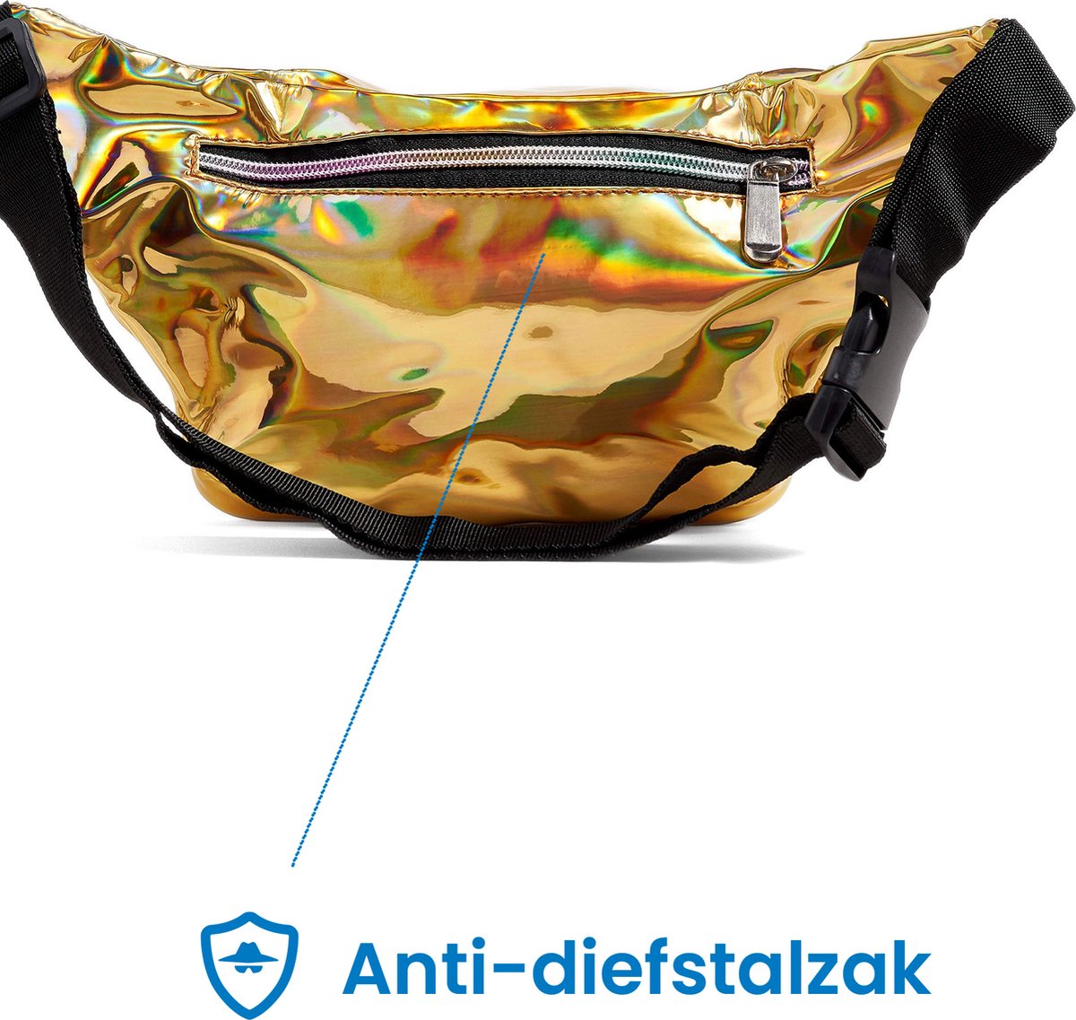 YONO Fanny Pack Holografisch - Heuptasje geschikt voor Festival / Reizen - Telefoontasje Crossbody - Buideltasje voor Dames en Heren - Goud