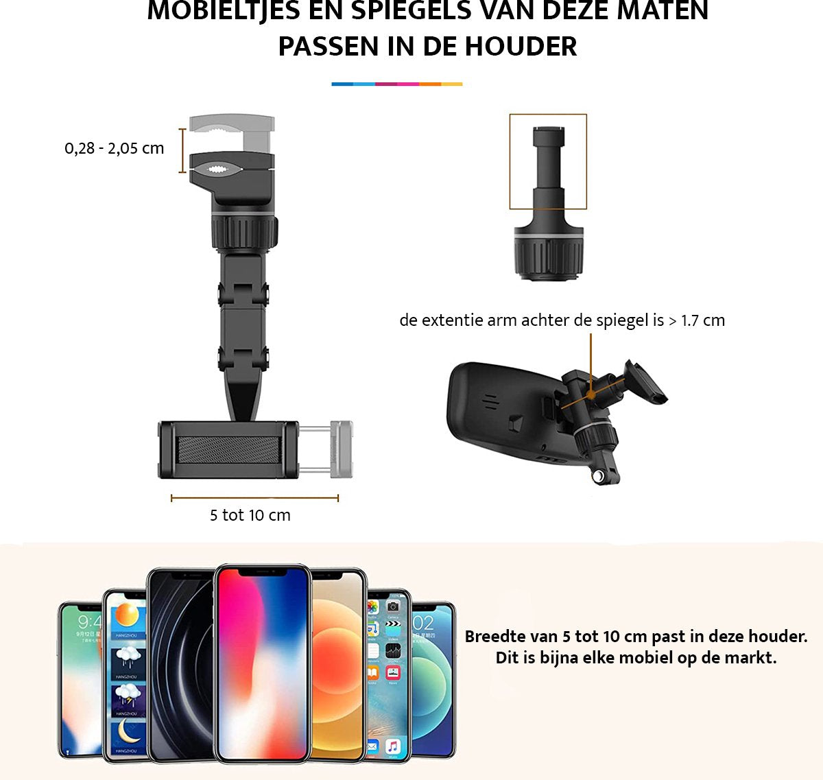 YONO Telefoonhouder Auto Spiegel - Smartphone Houder Universeel en Verstelbaar - GSM Autohouder - Zwart