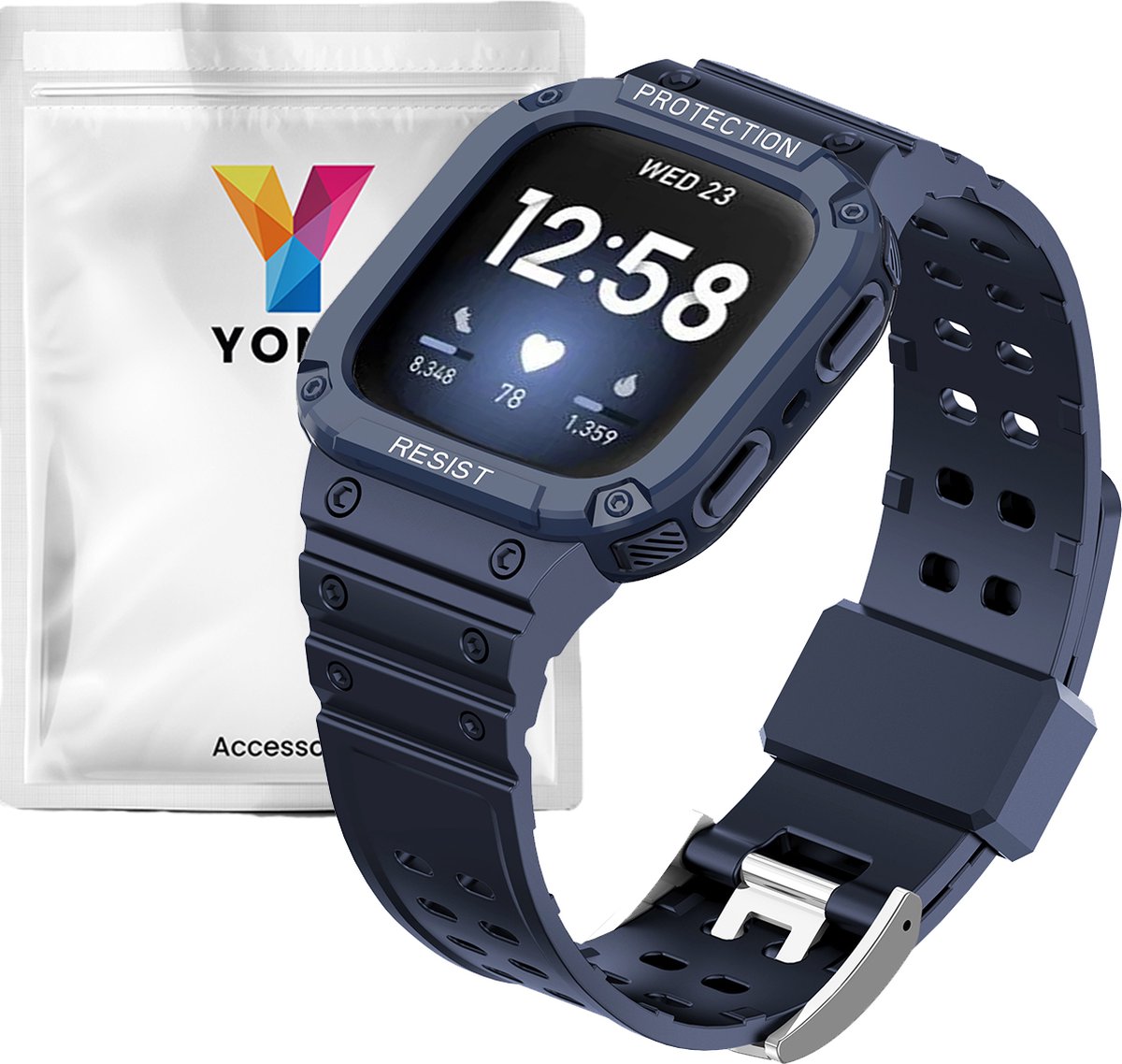 YONO Shock Resist Bandje geschikt voor Fitbit Versa 3 / 4 / Sense - Donkerblauw