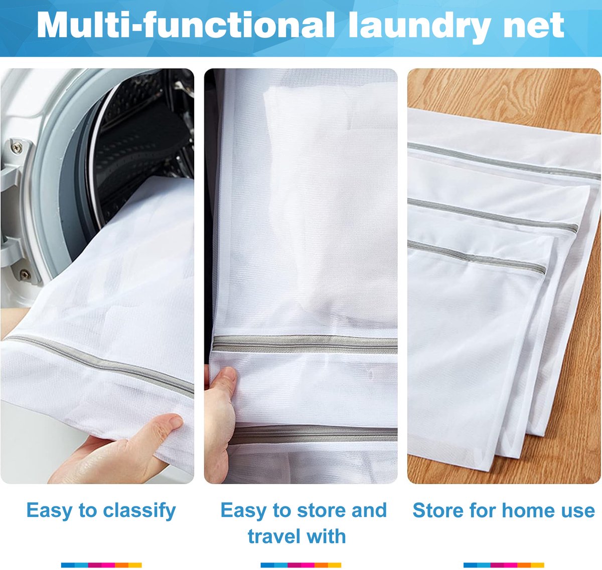 YONO Waszakken Set XL - 7 Stuks - Wasnetten met Rits voor Wasgoed - Waszak Wasmachine - Groot - Wit