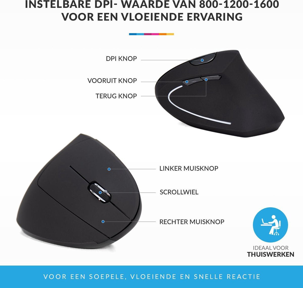 YONO Ergonomische Muis Rechtshandig – Verticale Laptop en Computermuis – Draadloos met USB Connector - Zwart