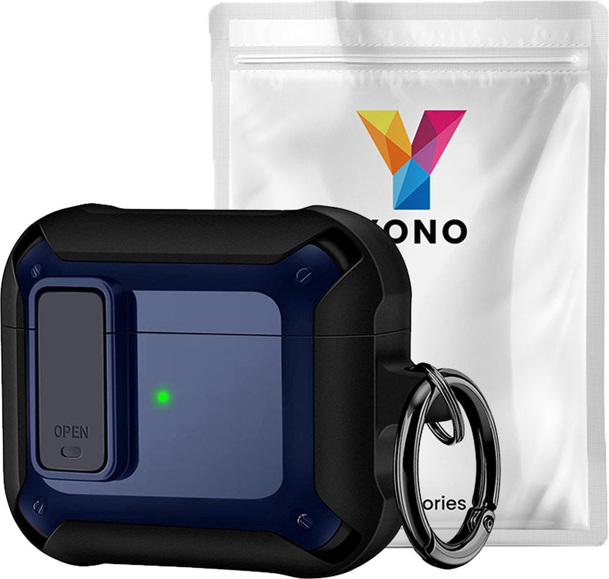 YONO Armor Hoesje geschikt voor Apple Airpods 3 (3e Generatie) - Hard Case met Lock en Clip - Donkerblauw