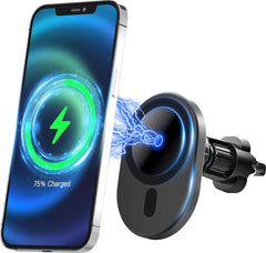 YONO Autohouder geschikt voor Apple iPhone 14 / 13 / 12 / Mini / Pro / Max Mag-safe - Draadloze Oplader met Magneet voor Auto - Magnetische Telefoonhouder Ventilatie - Autolader Houder - Zwart