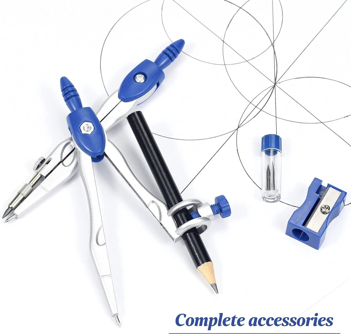 YONO Wiskunde School Set 10in1 - Passer / Geodriehoek / Liniaal / Potlood - Schoolspullen Middelbare - Donkerblauw