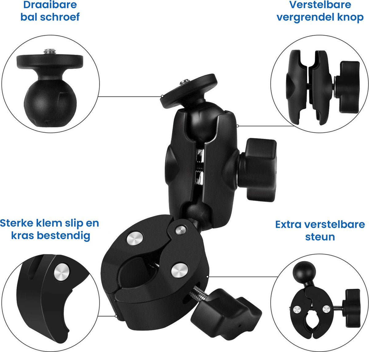 YONO Buisklem geschikt voor GoPro en Action Camera - Roll Bar Mount - Super Clamp - Zwart