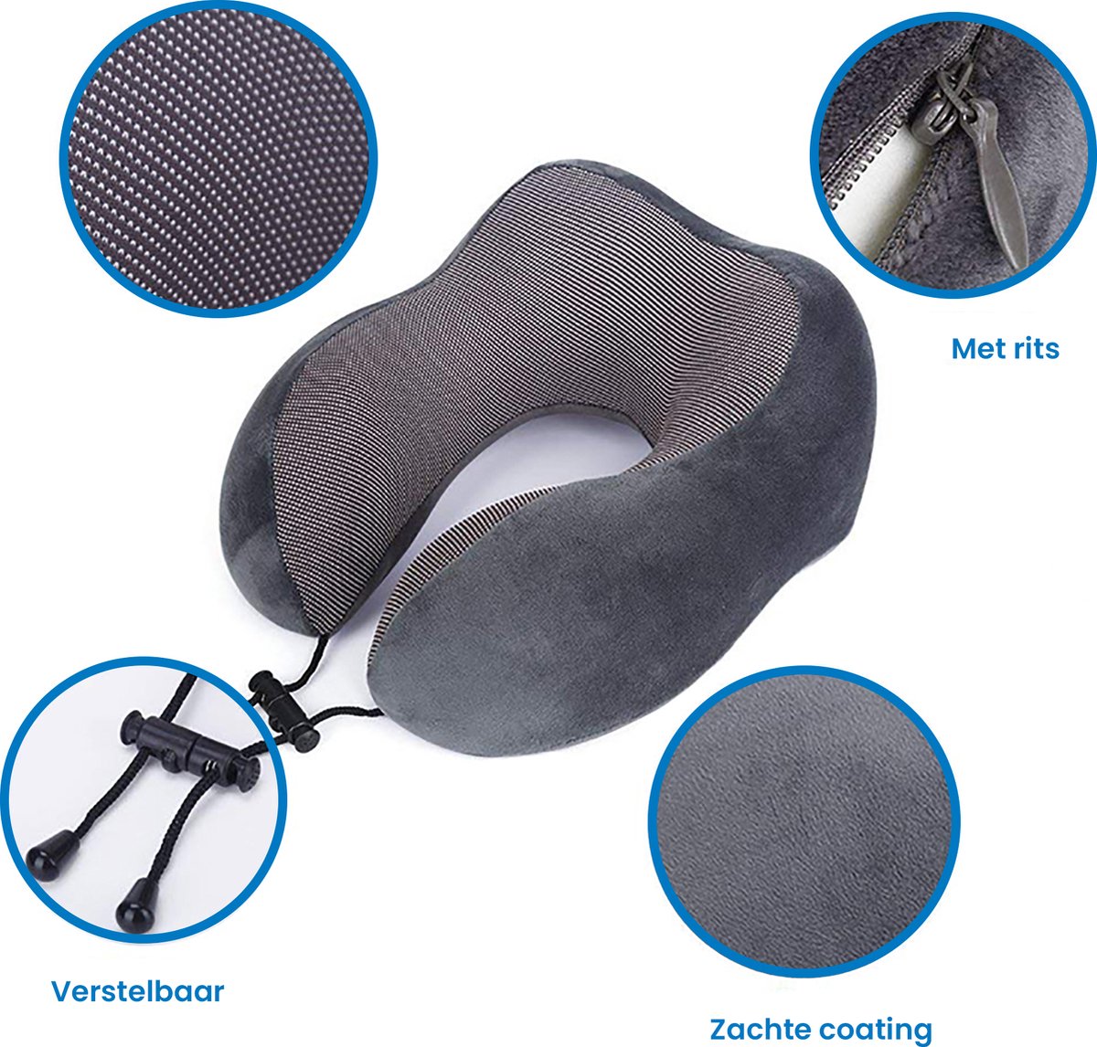 YONO Premium Nekkussen Set - Reiskussen Vliegtuig en Auto - Traagschuim Memory Foam - Inclusief Slaapmasker en Oordopjes Slapen - Donkergrijs