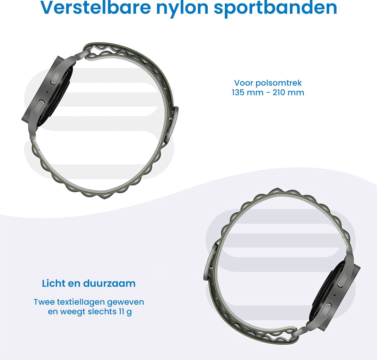 YONO Nylon Loop Bandje 20mm - Horlogebandje geschikt voor Samsung Galaxy Watch 7/6/5 / Pro / 4 / 3 / Active 2 - Polar Ignite / Unite – Huawei - Donkergroen